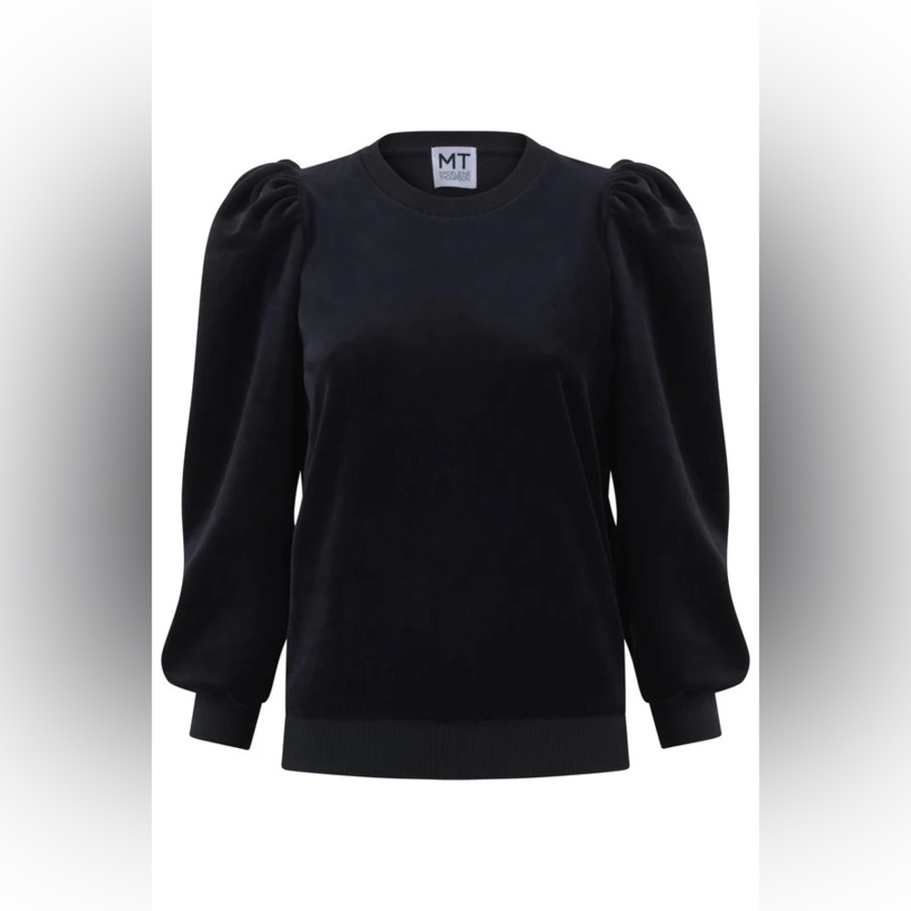 Madeleine Thompson Black Velvet Sweatshirt With Puff Sleeves Size XS